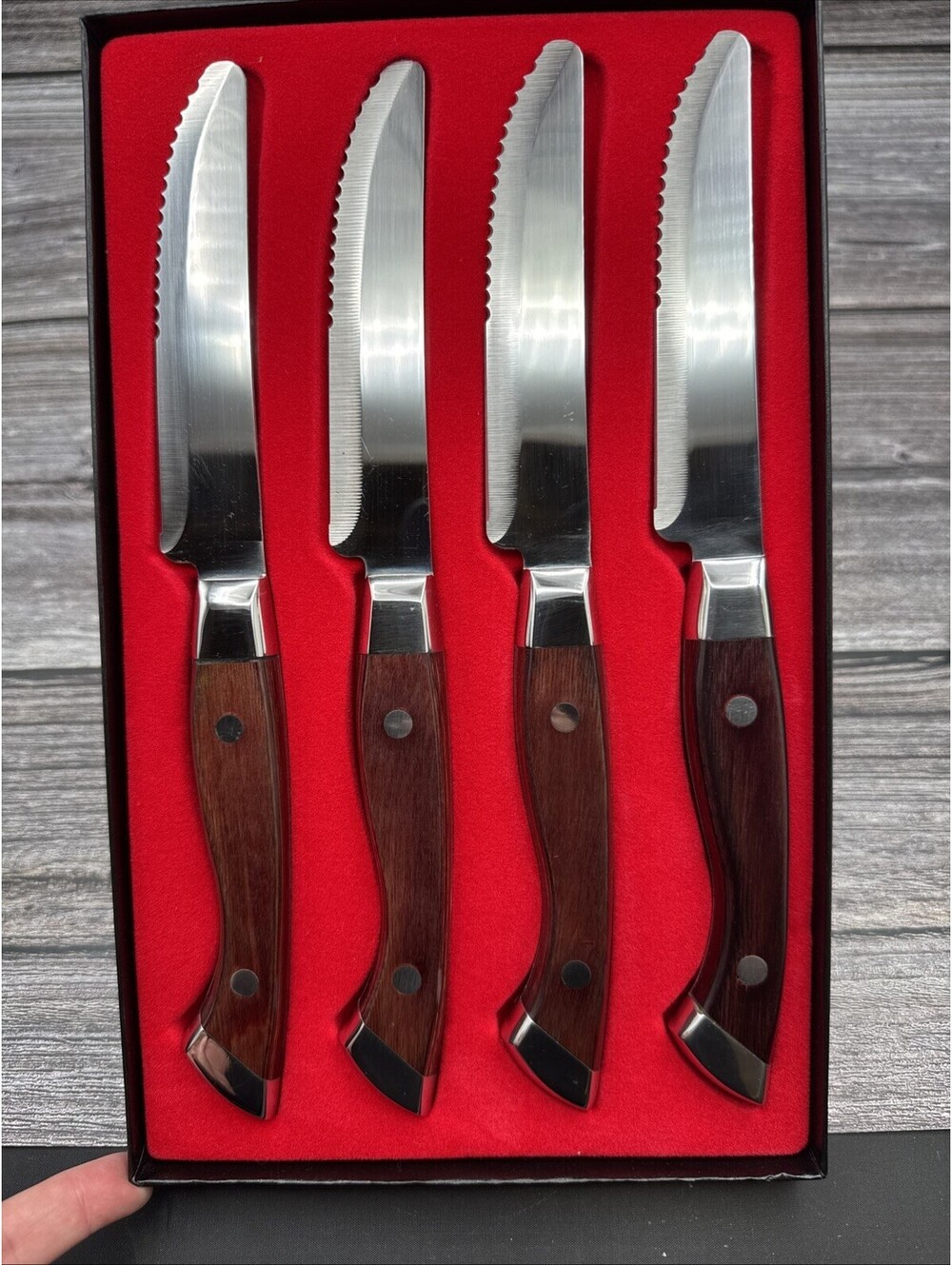 Steelite International Walco Denver Chop Full Tang Steak Knife x4 Set Pakka Wood
